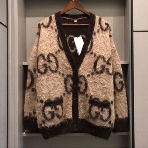 Gucci Tan and Dark Brown Logo Cardigan